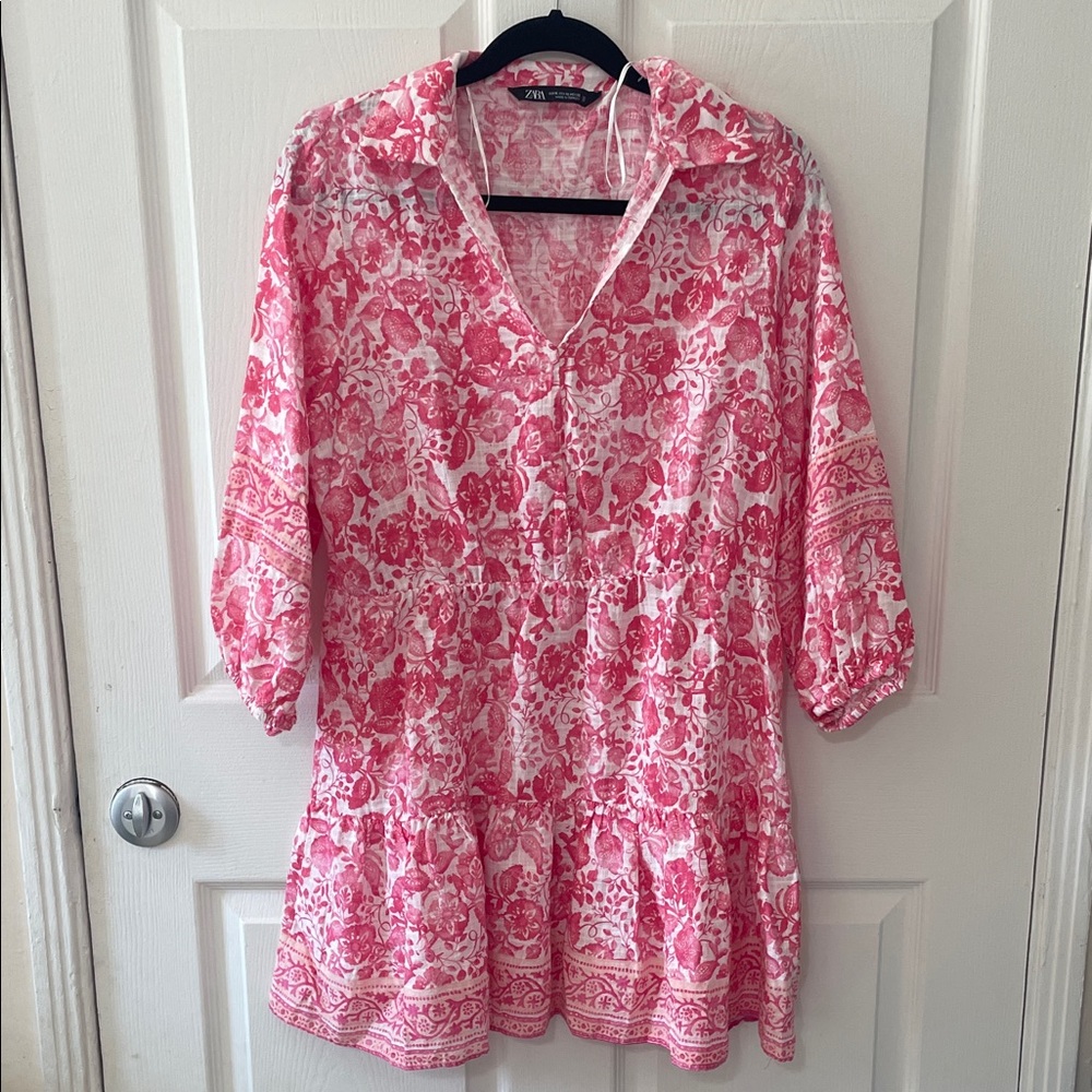 Zara Pink and White Floral Tunic Dress